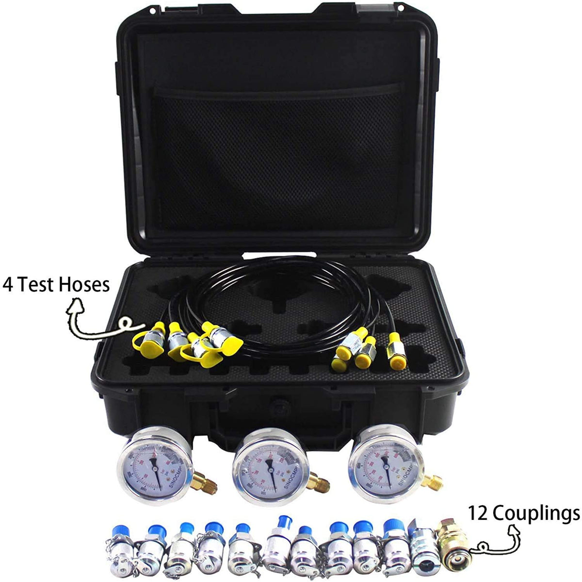 Hydraulic Test Kit with 12 Couplings, 4 Test Hoses and 3 Pressure Gauges Z560727
