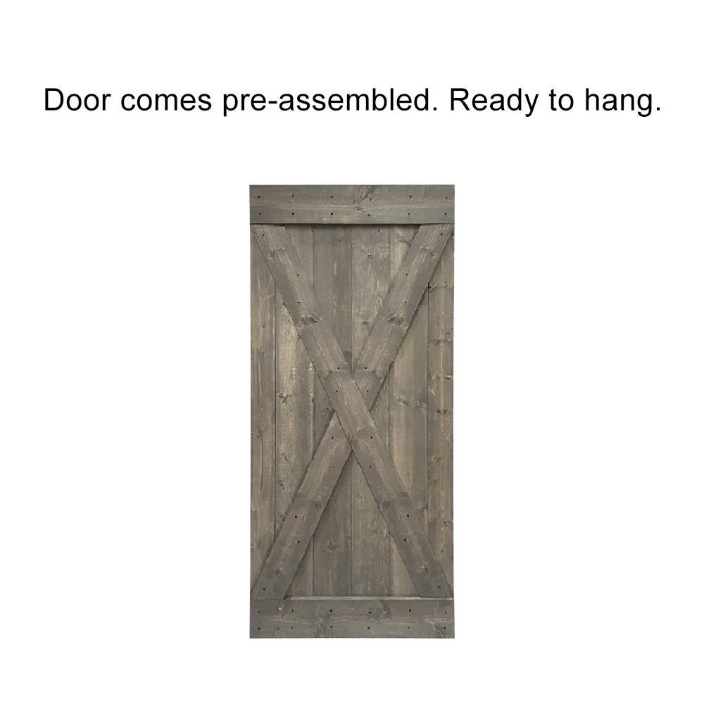 Weather Oak Stained Wood Interior Sliding Barn Door with Hardware Kit V2242
