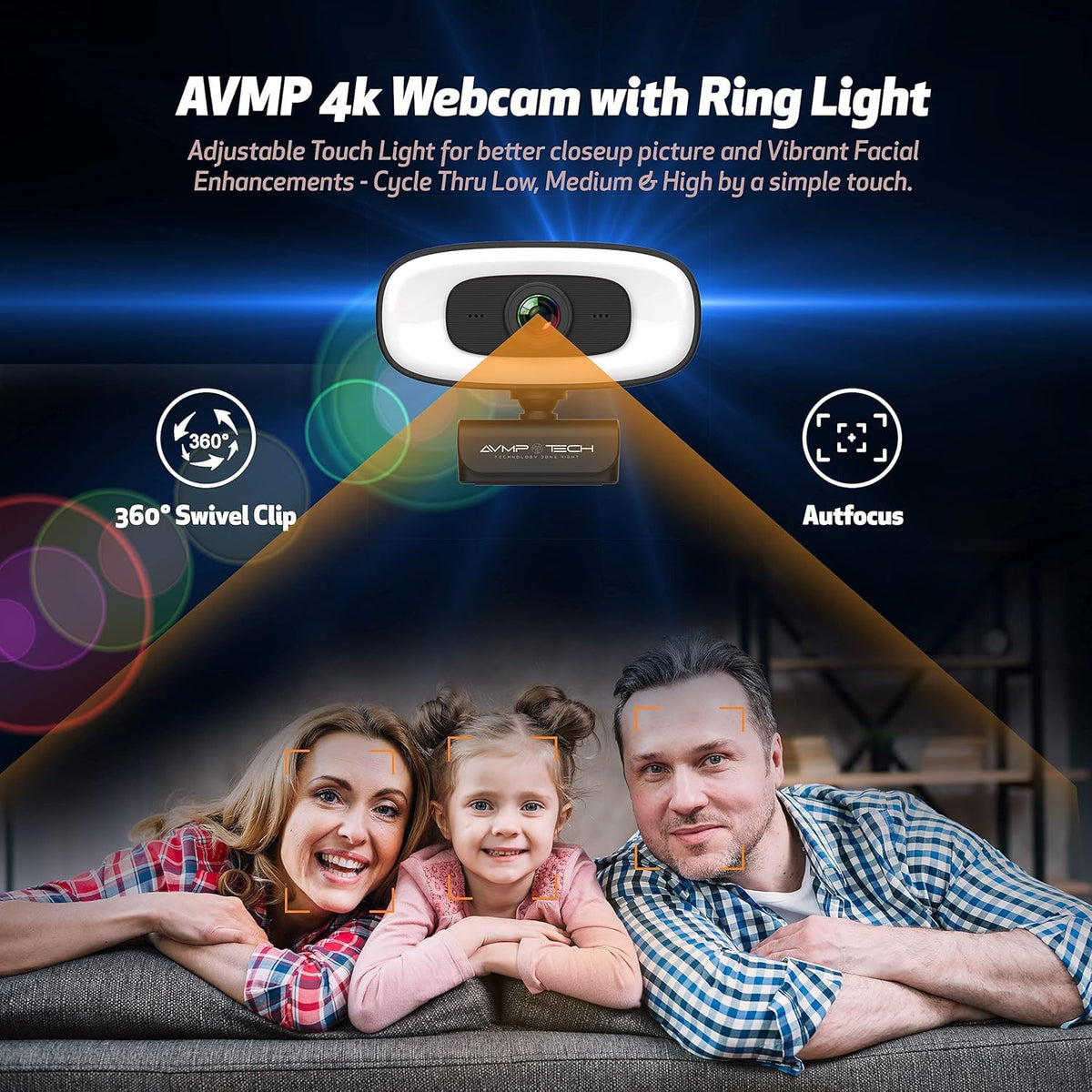 4K Webcam with Ring Light Ultra HD 8MP Autofocus USB Web Cam Stereo Microphone Q527