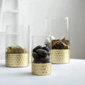 Set of 3 Glass Cylinder Vases with Gold Honeycomb Base B456975
