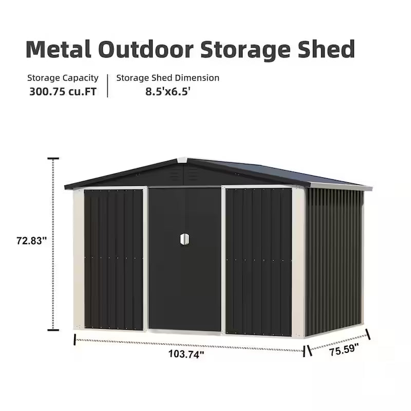 Black Metal Outdoor Storage Shed with Air Vents W5471