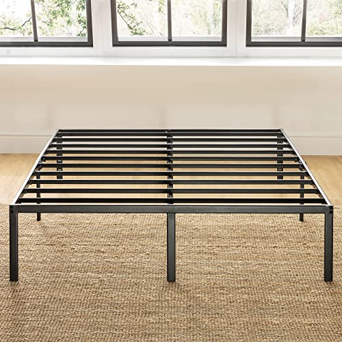 14 Inch Metal Platform Bed with Steel Slat Mattress Foundation Queen Black W501746