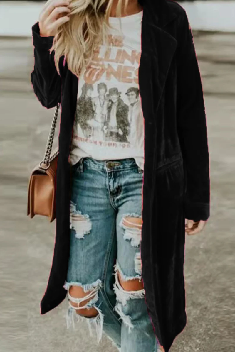 Casual Solid Button Turn-back Collar Outerwear V265