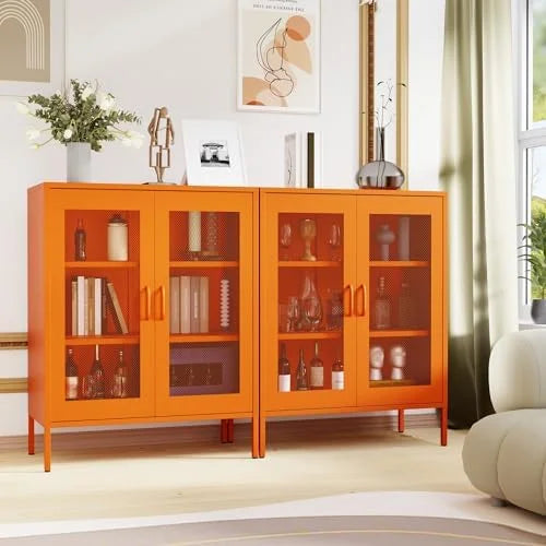 Black Metal 5-Tier Cabinet with Doors and Shelves B123