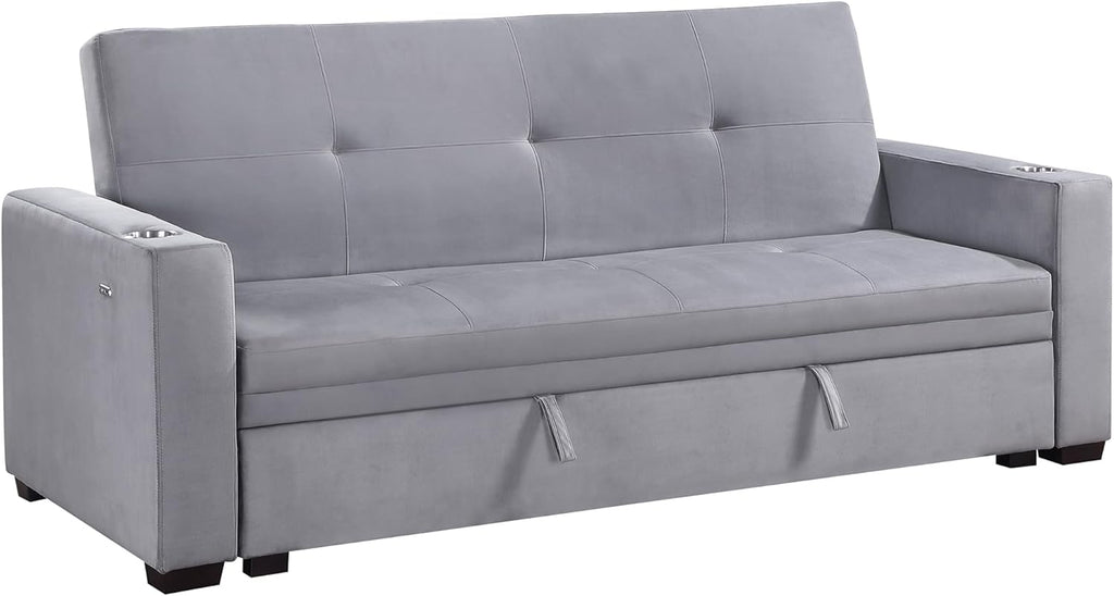 Grey Velvet Futon Sofa Bed with Storage F57526