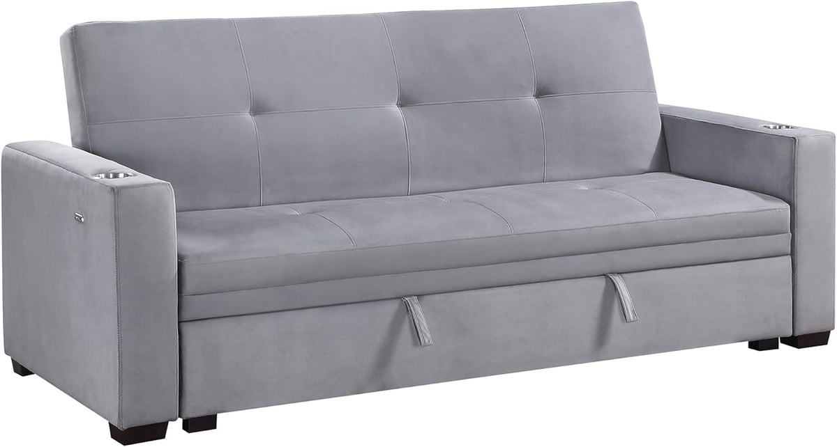 Grey Velvet Futon Sofa Bed with Storage F57526