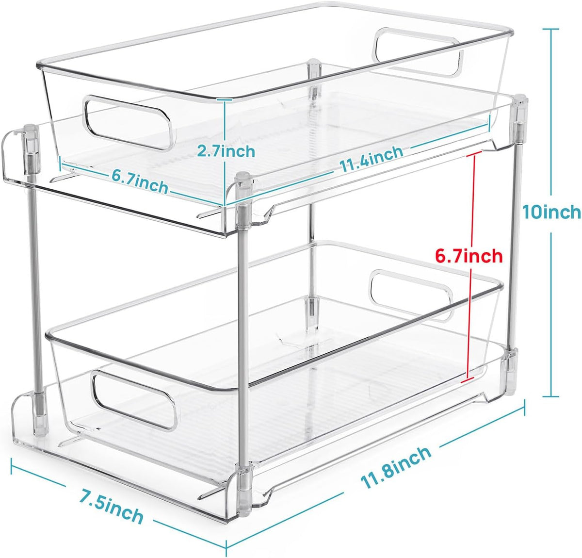 2Tier Clear Under Sink Organizer Storage Slide-Out Cabinet Rack Q9616