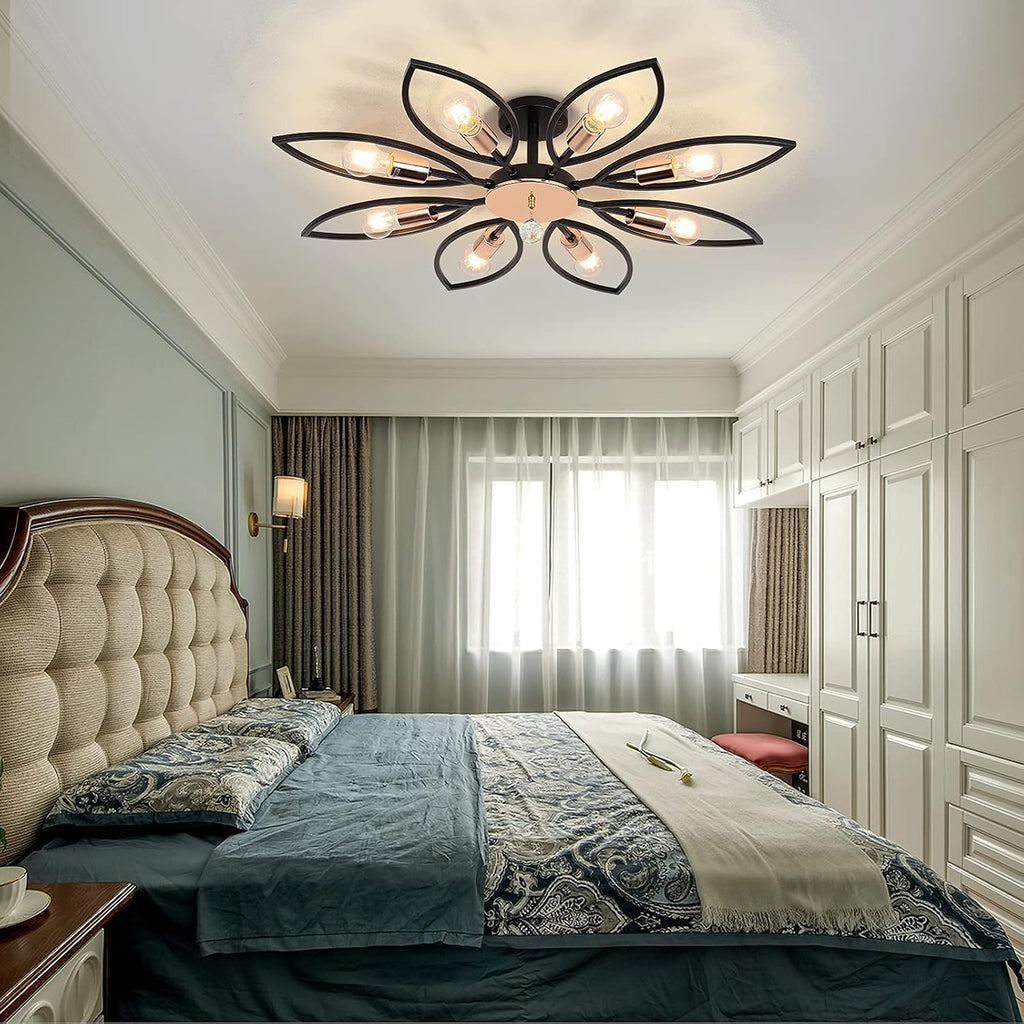 Black 8 Lights Semi Flush Mount Ceiling Light S6622