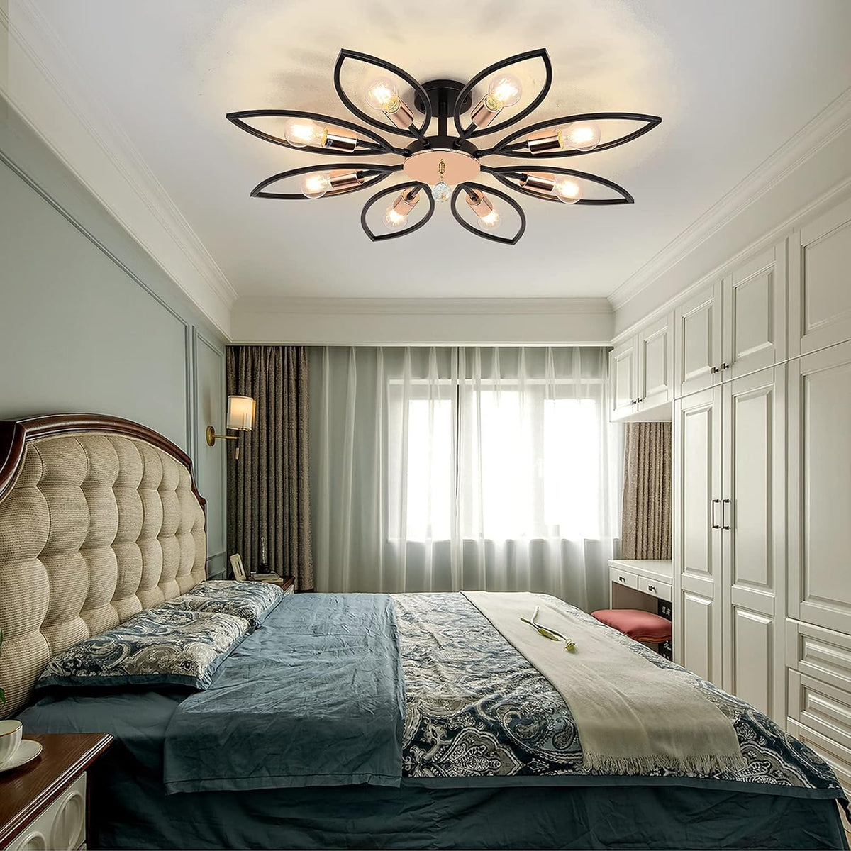 Black 8 Lights Semi Flush Mount Ceiling Light S6622