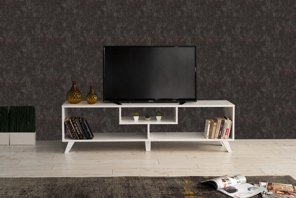 White Wood Tv Stand with Shelf C2055