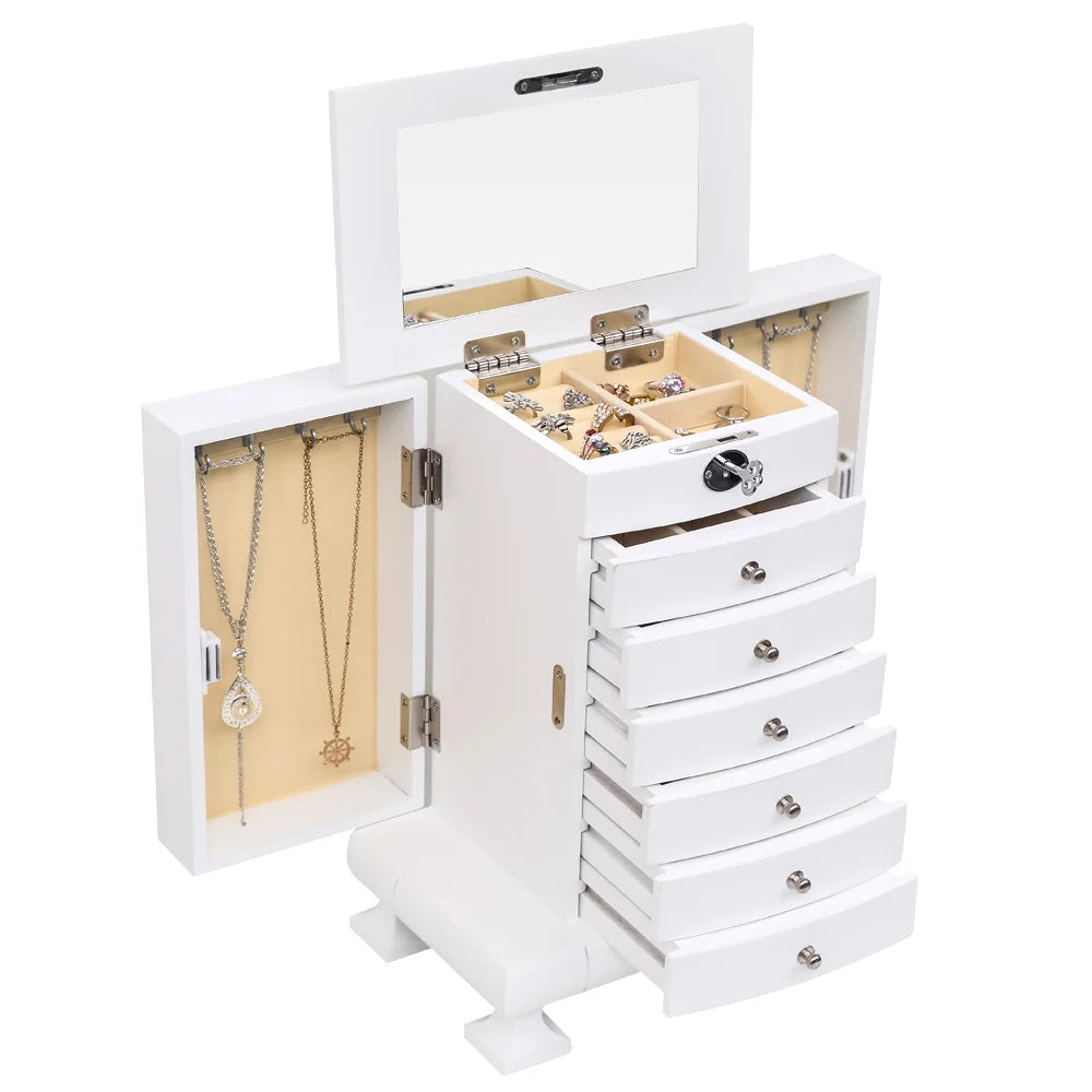 White Wooden 7 Layers Jewelry Box with Lock X768