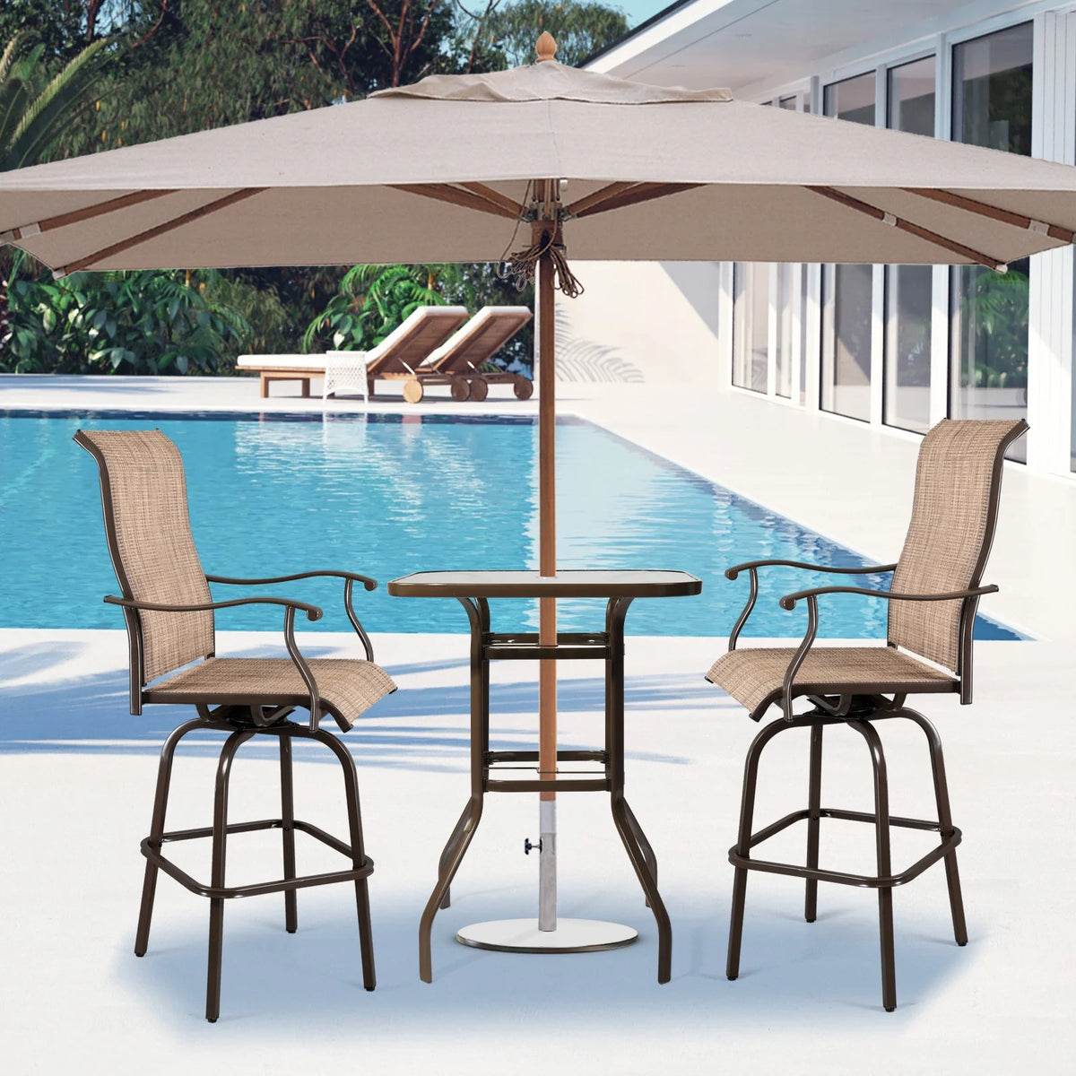 31 Inch Square Outdoor Bar Height Bistro Table with Tempered Glass Tabletop Y6328
