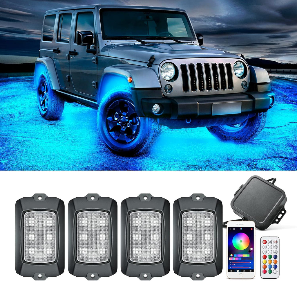 4 Pods Multicolor RGB LED Rock Lights Waterproof Y29829