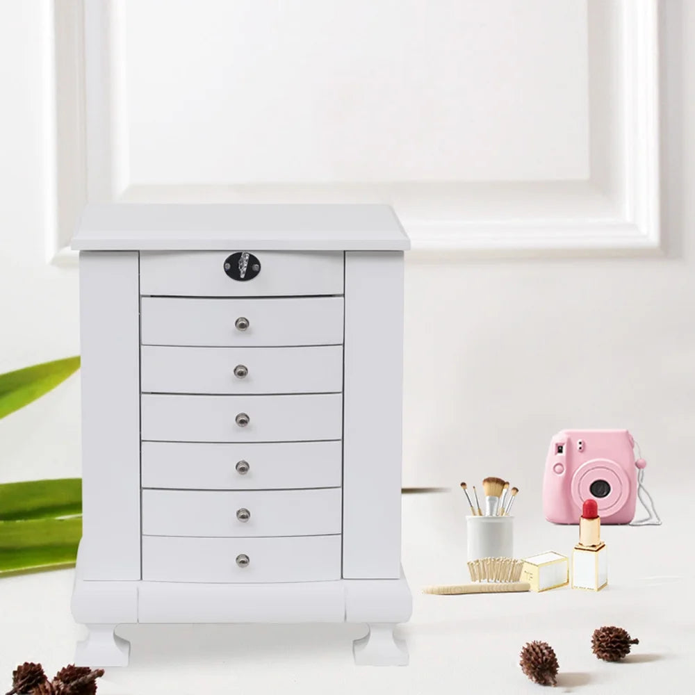 White Wooden 7 Layers Jewelry Box with Lock X768