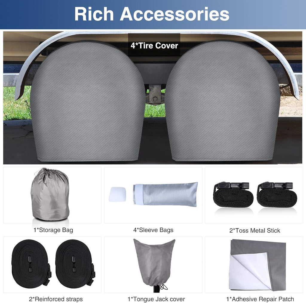 Upgraded Waterproof 500D Travel Trailer Cover with 4 Tire Covers, Tongue Jack Cover G934555