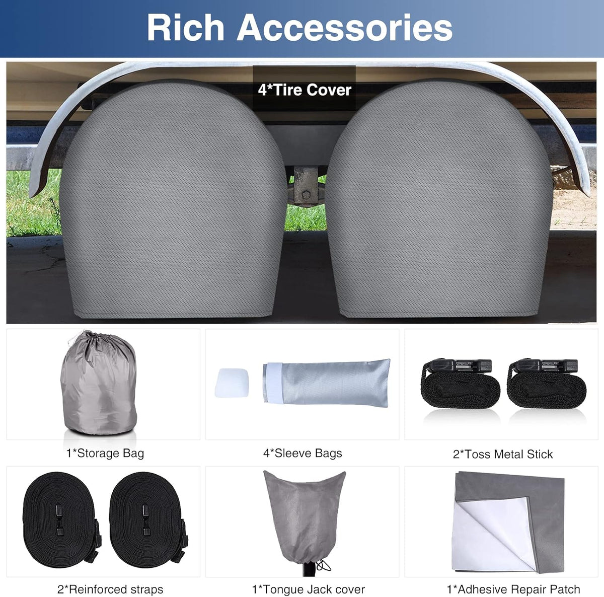 Upgraded Waterproof 500D Travel Trailer Cover with 4 Tire Covers, Tongue Jack Cover G934555