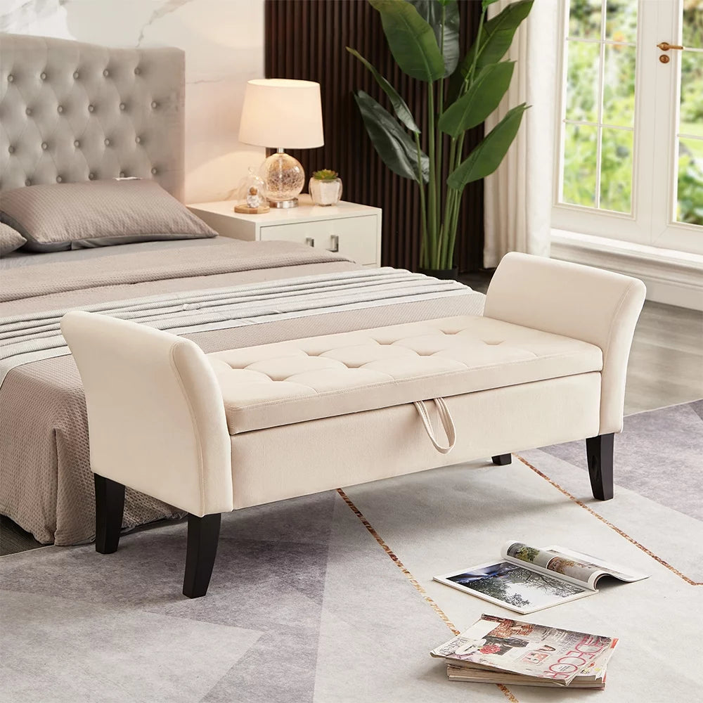 Beige Storage Ottoman Bench L925