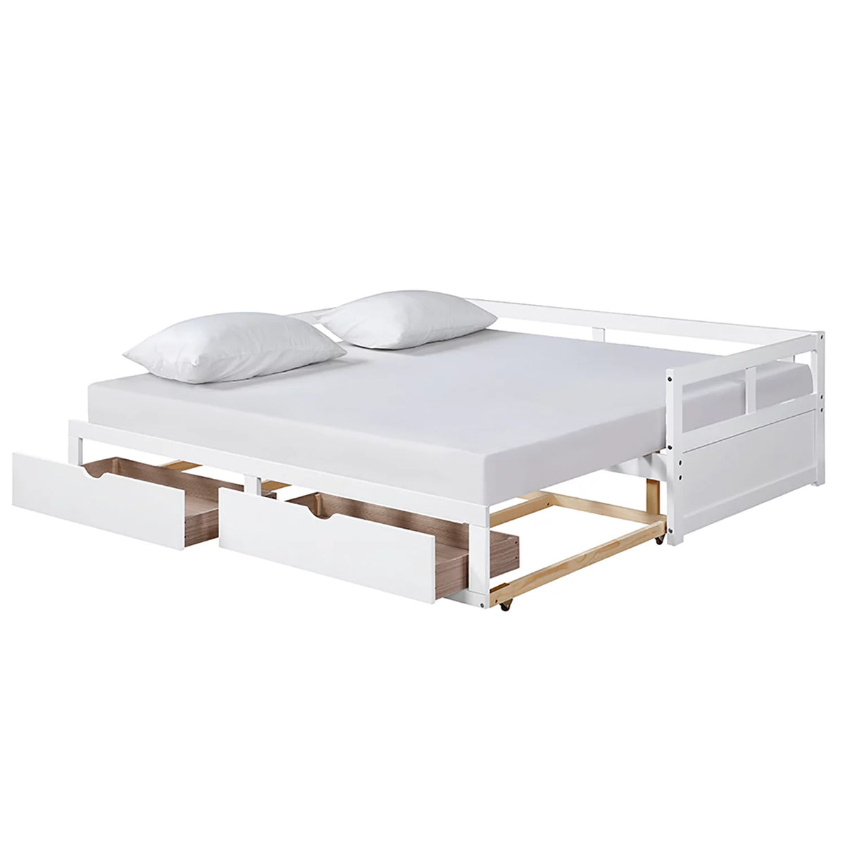 Solid Wood Twin Size Extending Daybed with Two Storage Drawers, White W1727