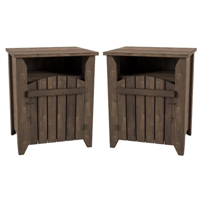 Rustic Wood Storage End Table Set of 2 D3808