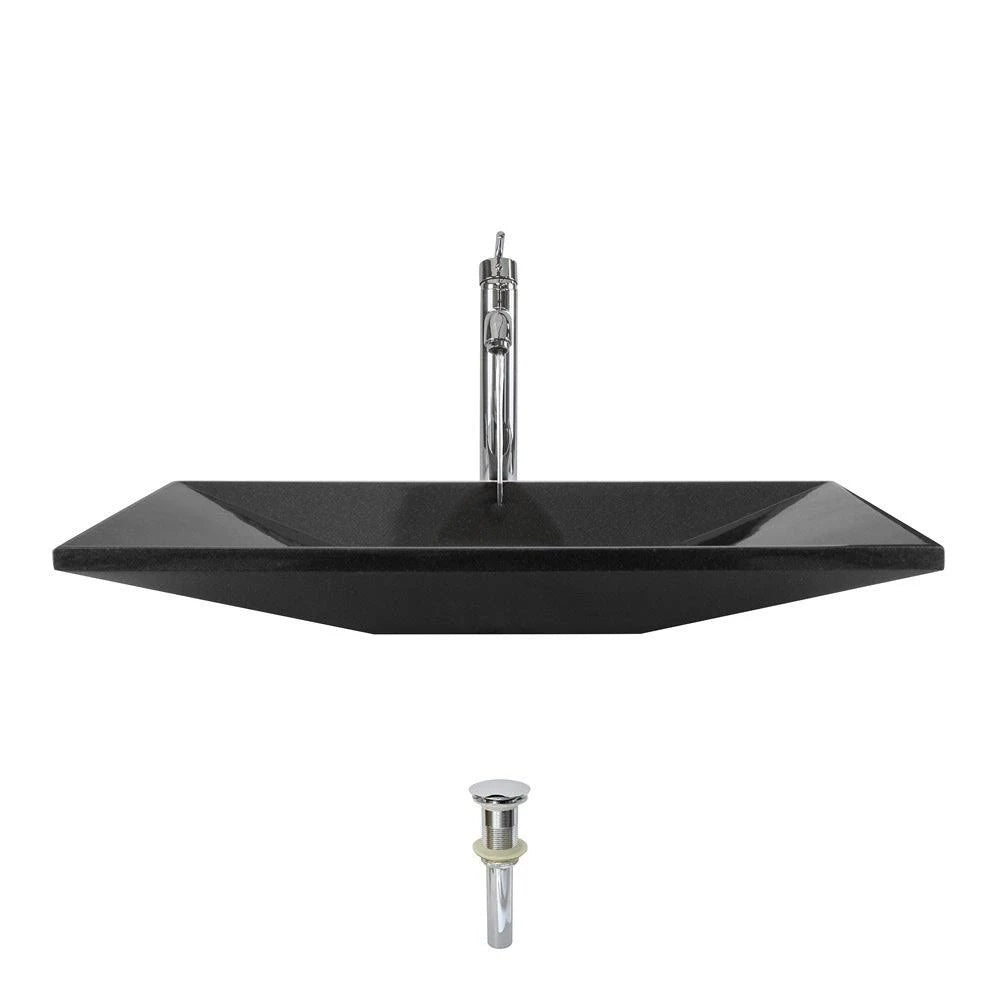 Black Vessel Sink with Faucet and Pop-Up Drain in Chrome K829534