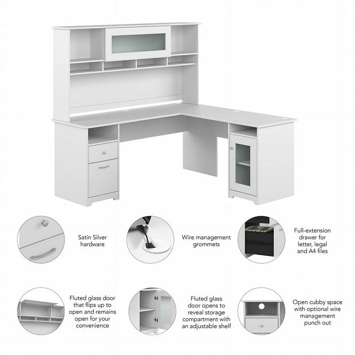 White L Shaped Computer Desk with Hutch W232