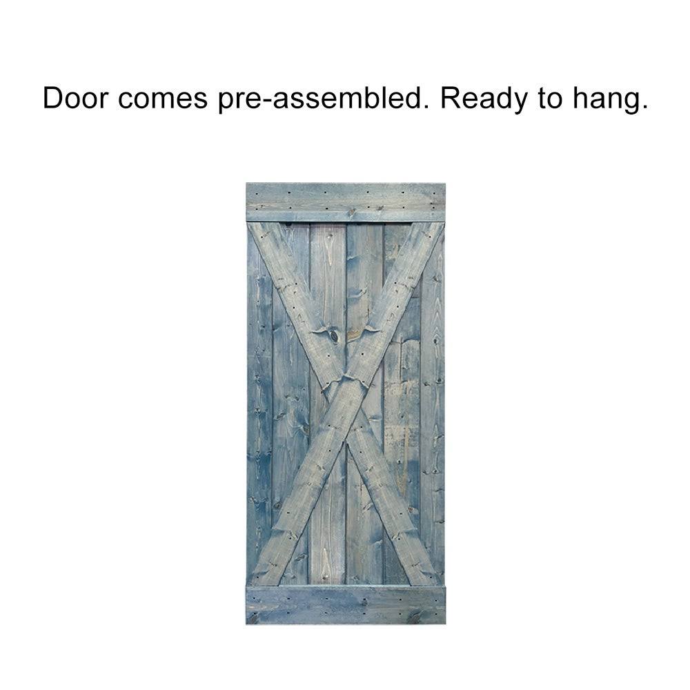 Weather Oak Stained Wood Interior Sliding Barn Door with Hardware Kit V2242