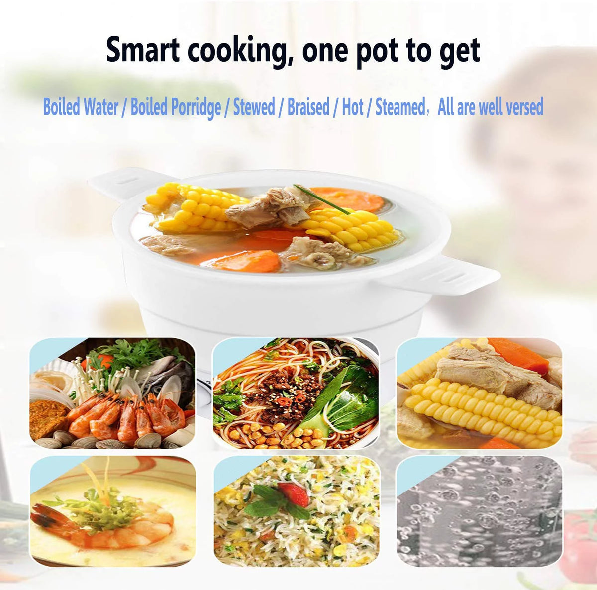 Portable Mini Electric Cooker Foldable Silicone Kettle Steamer Q475594