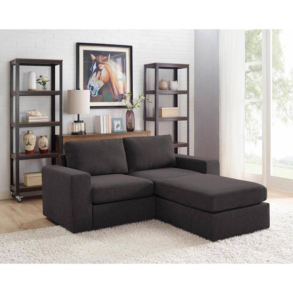 Dark Gray Linen Loveseat with Ottoman B484