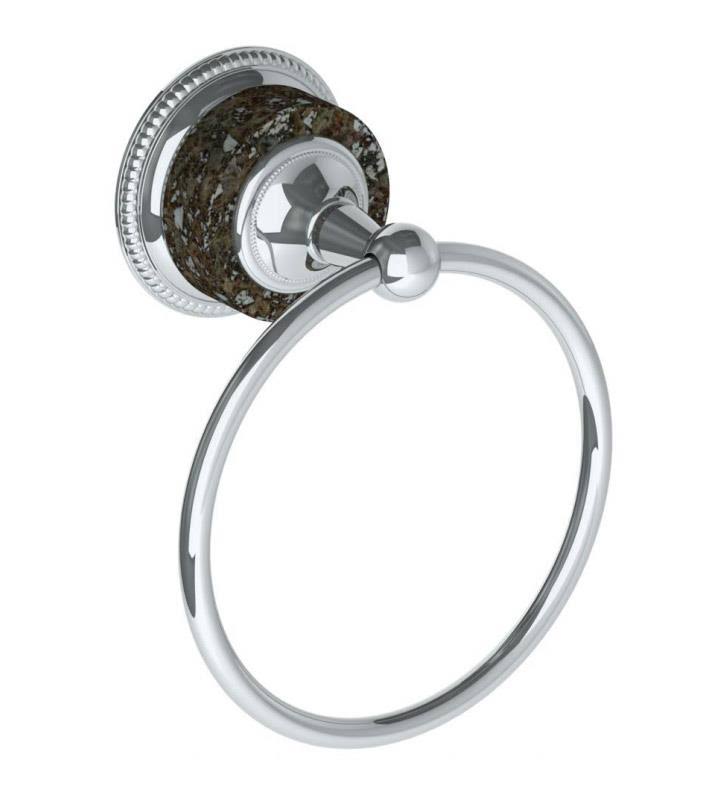 Venetian Wall Mount Towel Ring in Green Patina with Positano Grey Marble Lever Handle I6132