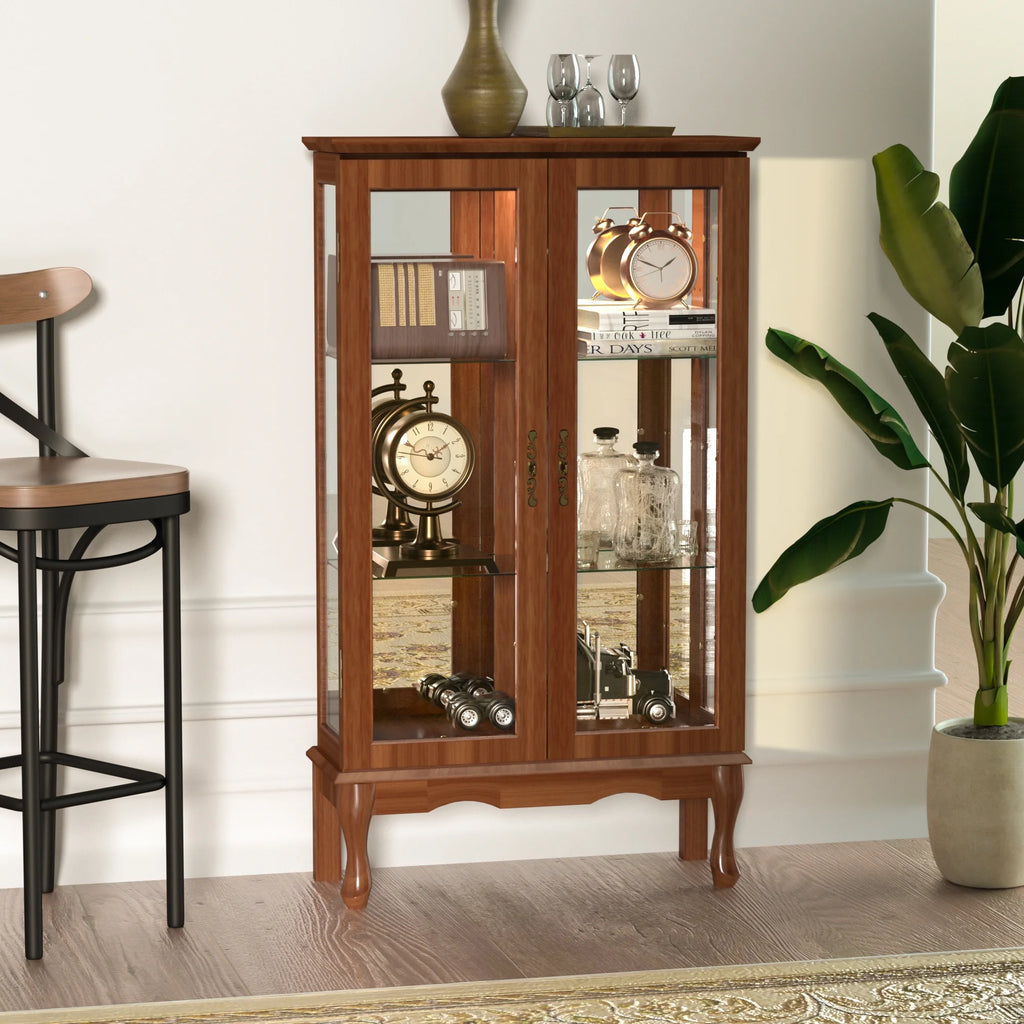 3 Tier Lighted Curio Display Cabinet with Adjustable Shelves and Tempered Glass Doors T340066