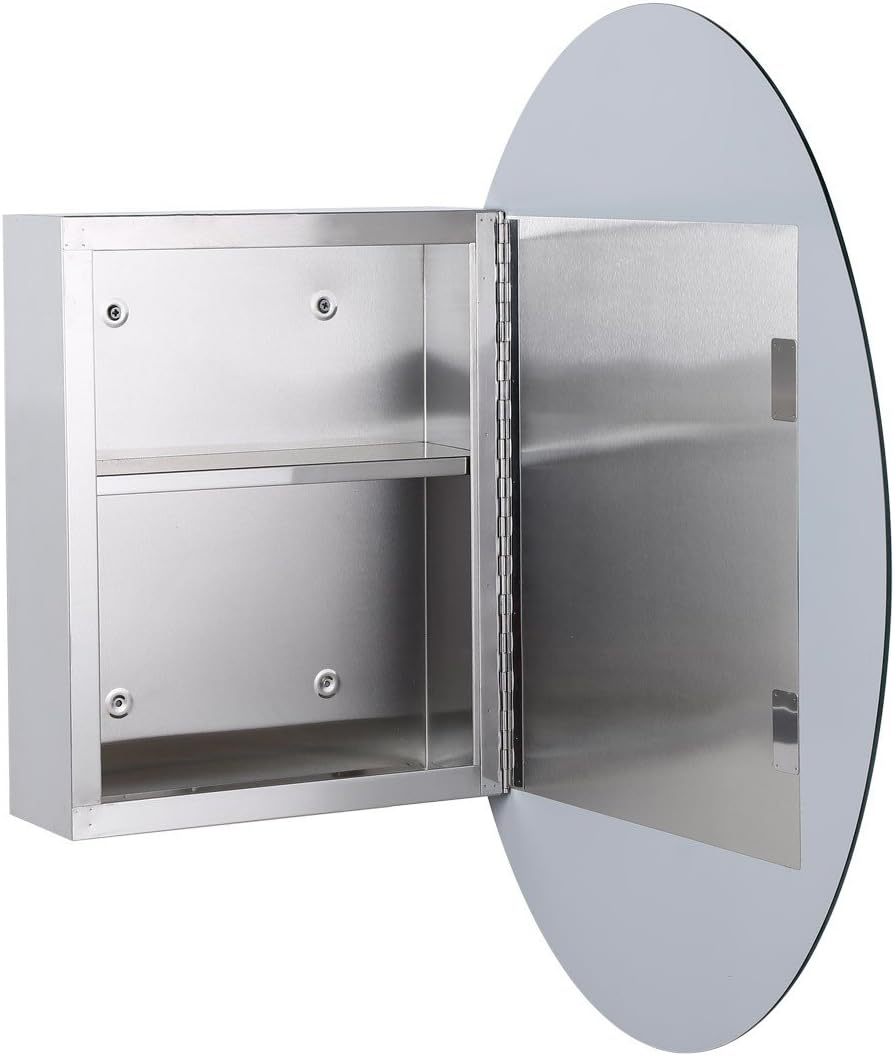 Oval Wall Mounted Medicine Cabinet Brushed Stainless Steel with Mirror 26" x 18" B991
