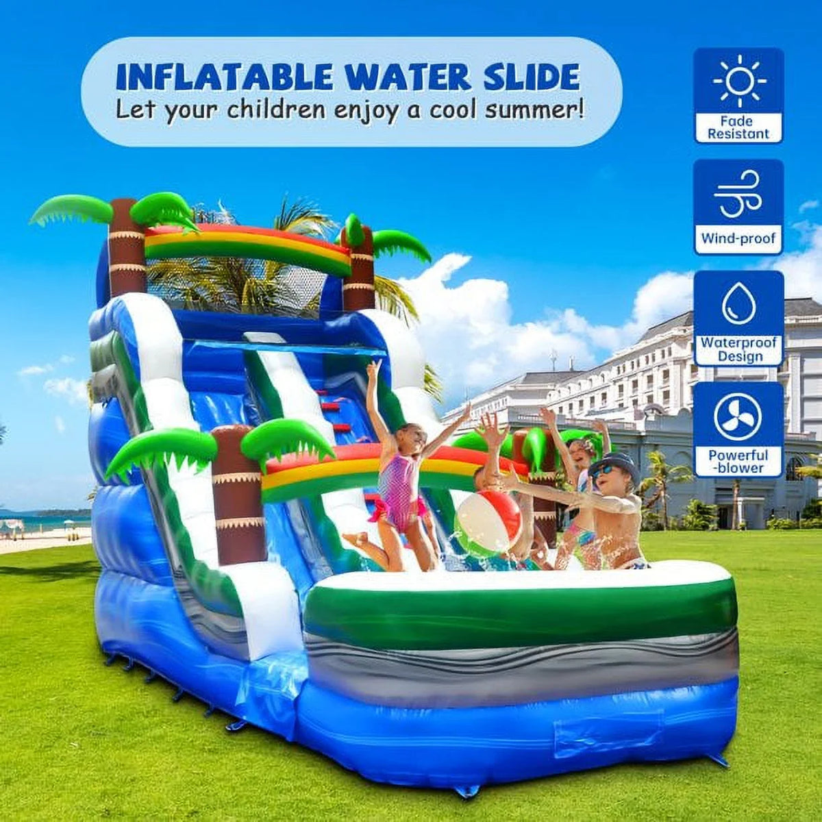 Inflatable Water Slide with Air Blower and Splash Pool I17715