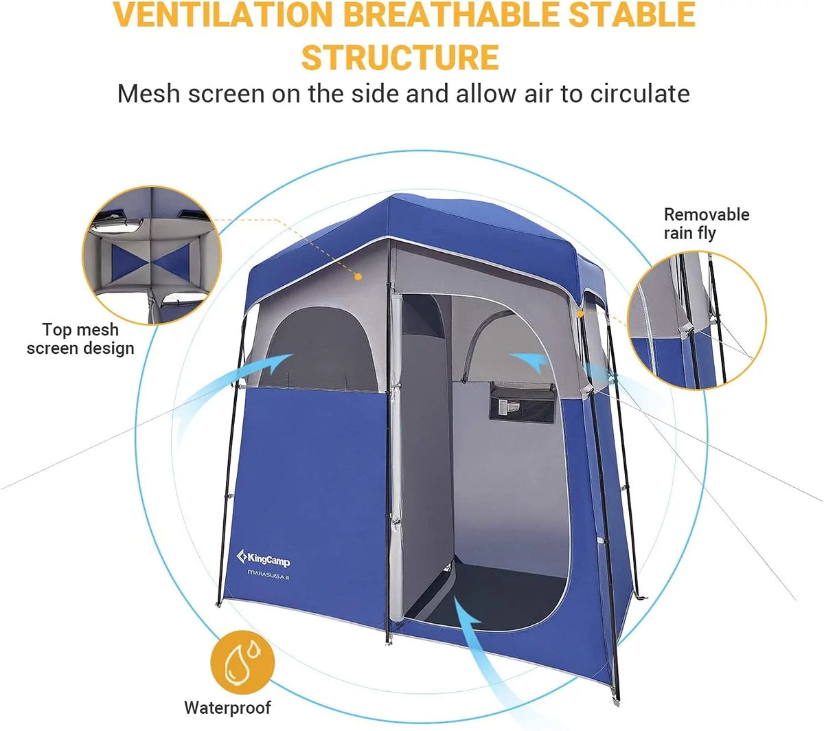 Oversized 2 Rooms Camping Shower Tent with Carry Bag U293