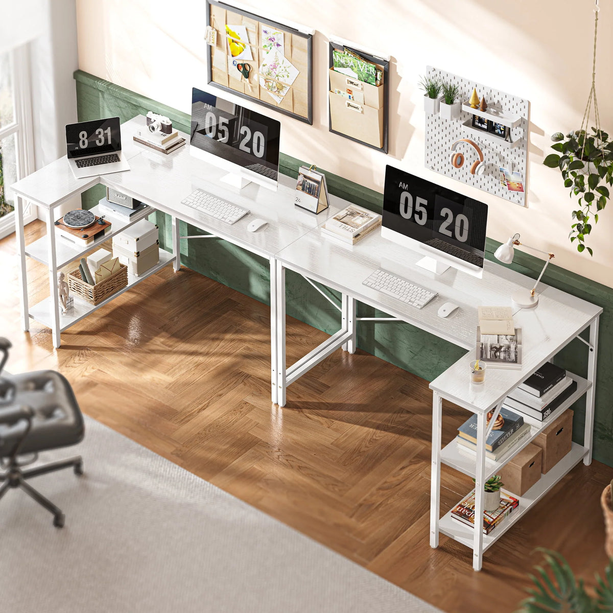 39 inch L-Shaped Desk with Reversible Storage Shelves Metal Frame P70117