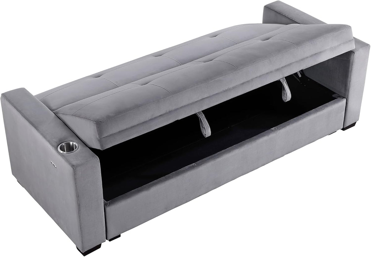 Grey Velvet Futon Sofa Bed with Storage F57526