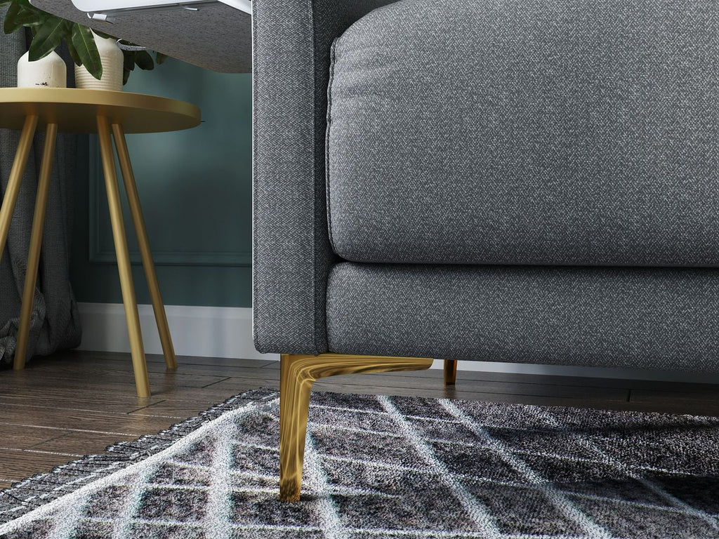 Transitional Futon Sofa with Foldable Tables, Upholstered in Linen with Flared Arms, Golden Metal Legs T170824