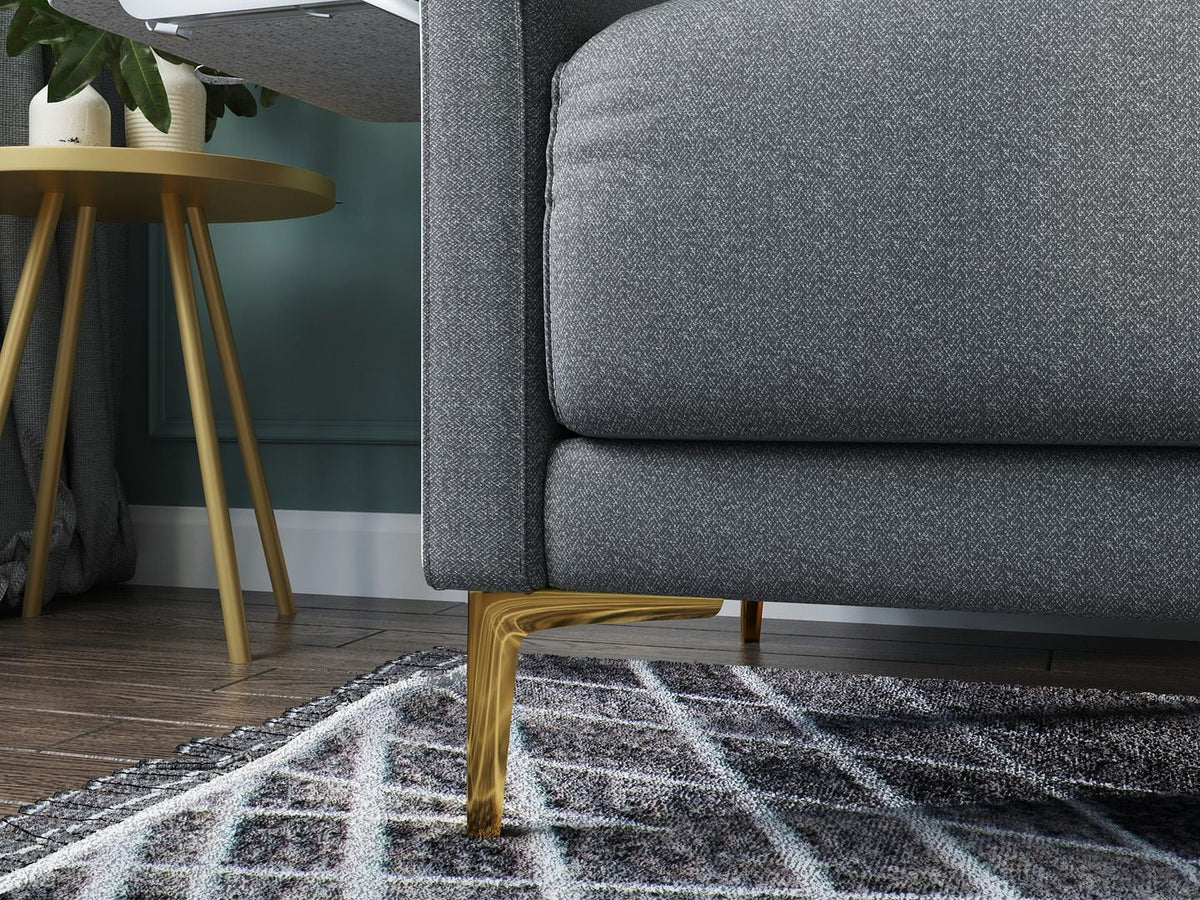 Transitional Futon Sofa with Foldable Tables, Upholstered in Linen with Flared Arms, Golden Metal Legs T170824