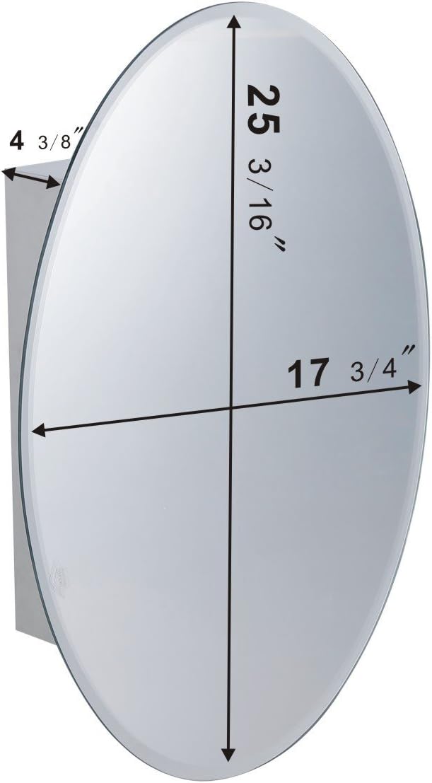 Oval Wall Mounted Medicine Cabinet Brushed Stainless Steel with Mirror 26" x 18" B991