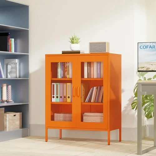 Black Metal 5-Tier Cabinet with Doors and Shelves B123