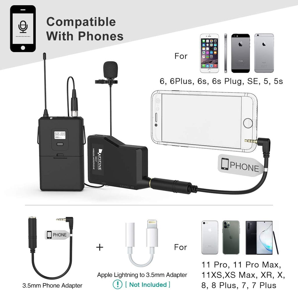 Wireless Microphone System with Headset and Lavalier Lapel Mics H617
