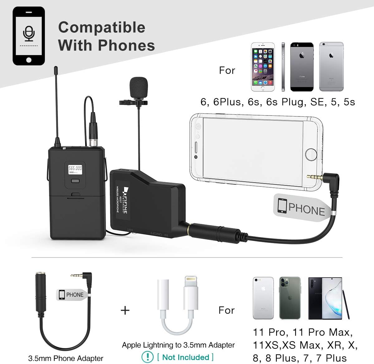 Wireless Microphone System with Headset and Lavalier Lapel Mics H617