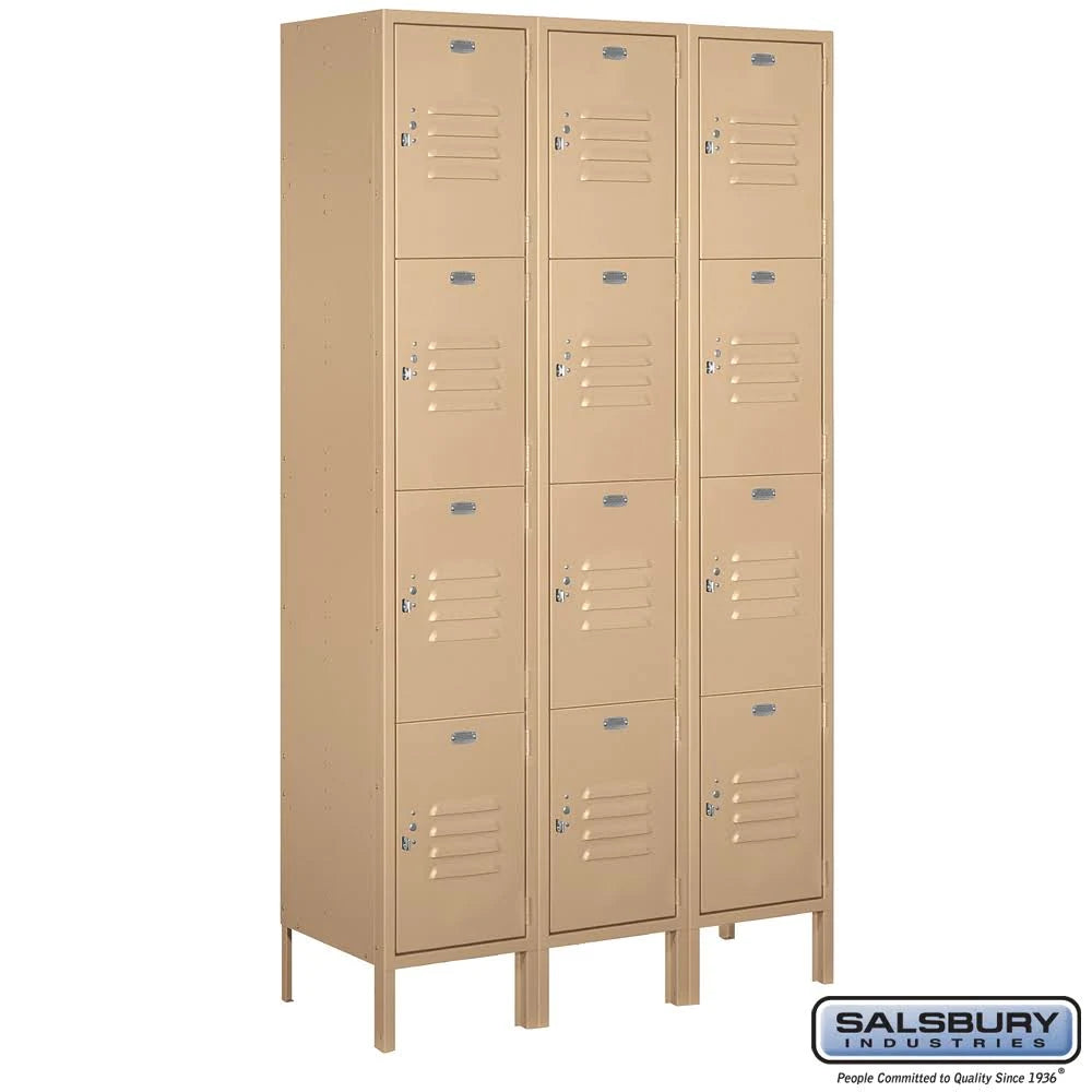 Metal Locker - Four Tier - 3 Wide - 6 Feet High - 15 Inches Deep - Tan X1116