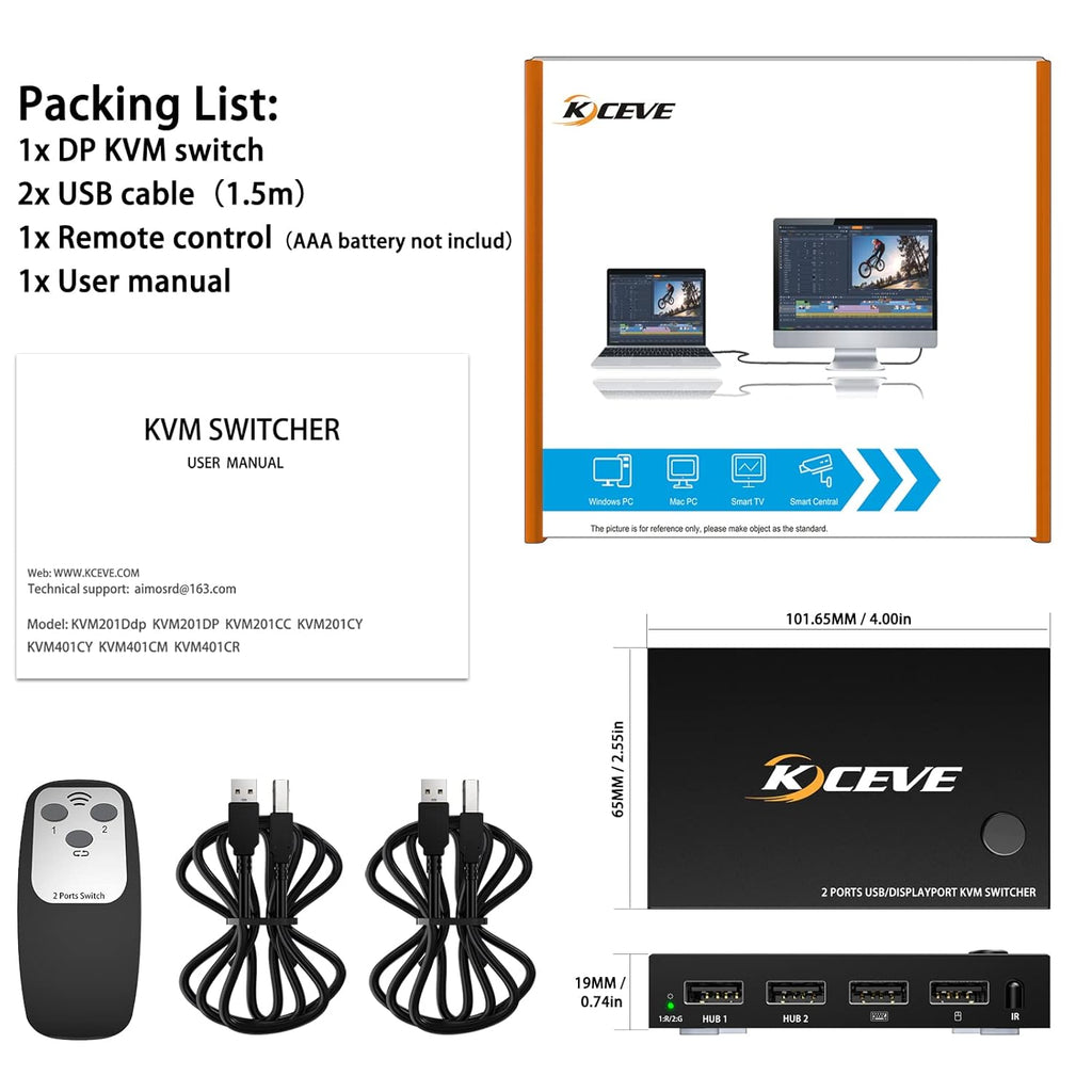 Displayport 2 Port 4K@60Hz KVM Switch with USB Z85916