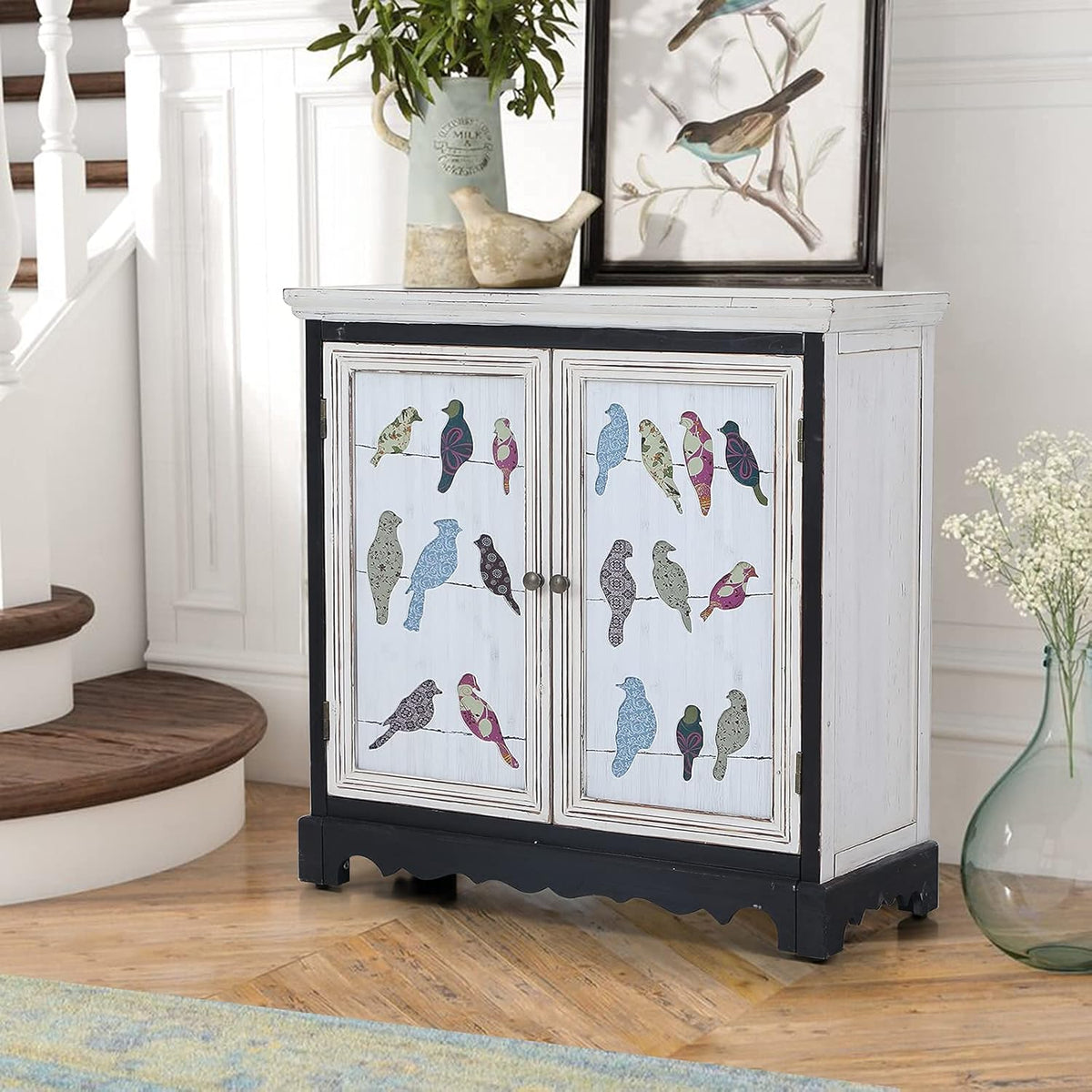 White 2 Door Distressed Accent Cabinet O864
