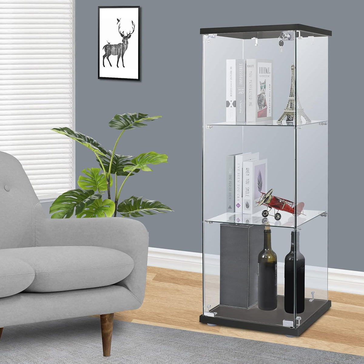 3-Shelf Glass Curio Cabinet Countertop Display Case White C71120