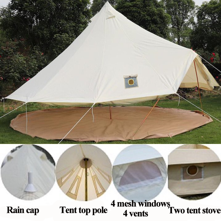16.4ft Waterproof Oxford Bell Tent with 2 Stove Jacks and Removable Ground Mat M645