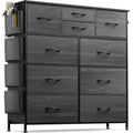Black 10 Drawer Fabric Dresser with Wood Top I8955