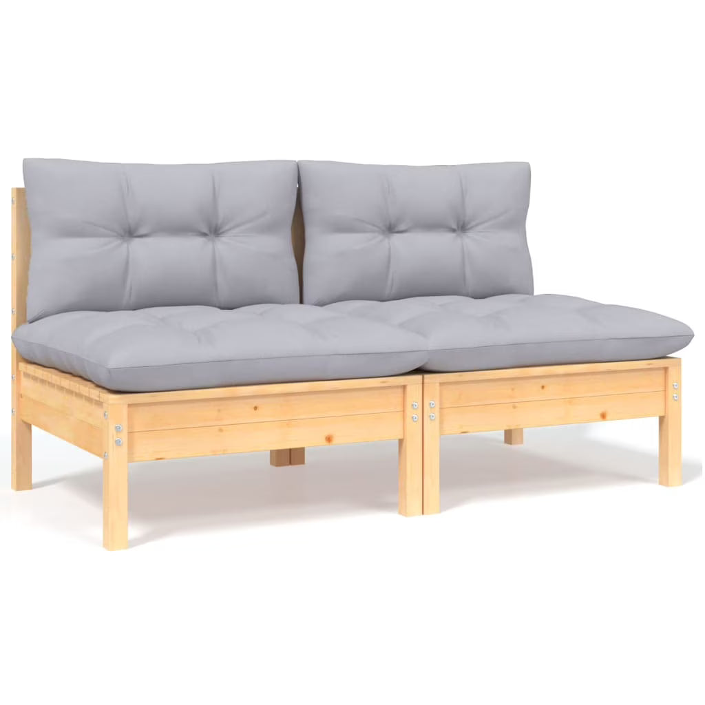 Gray Cushions Solid Pinewood 2-Seater Patio Sofa L940