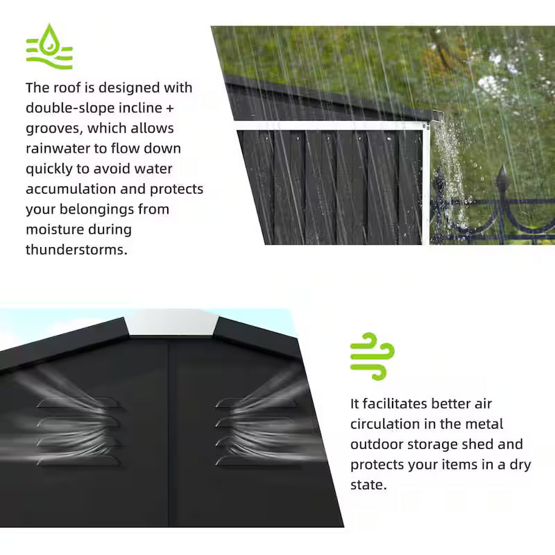 Black Metal Outdoor Storage Shed with Air Vents W5471