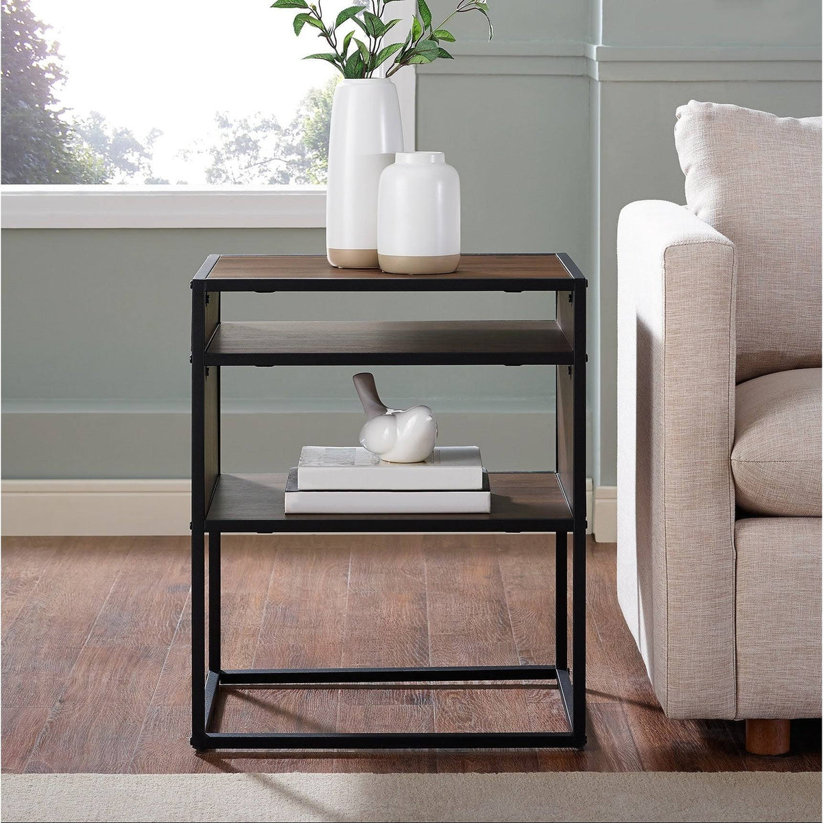 Dark Walnut Open-Shelf Side Table E675